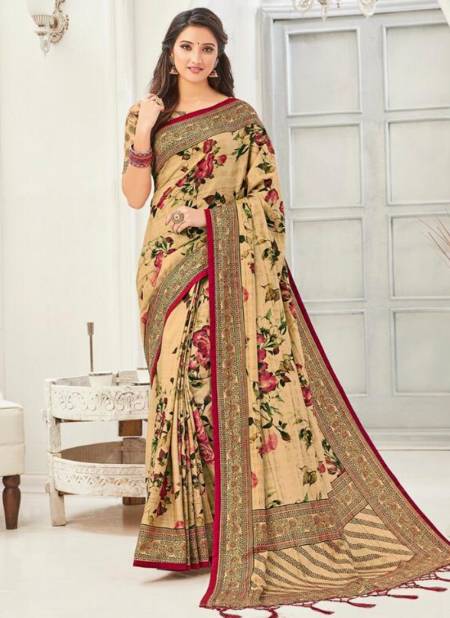 Cream Colour STYLEWELL AAKRUTI VOL 2 Designer Kanjivaran Silk Fancy Printed Ethnic Wear Saree Collection 502